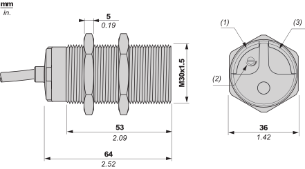 XT530B1FAL2 Ємнісний датчик наближення XT, M30, латунь, 2-провідний, Sn 10 мм, кабель 2 м, 1 НВ XT530B1FAL2 фото