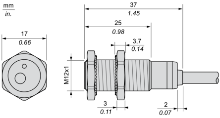 XS112B3NBL2 Індуктивний датчик XS1 M12, L37 мм, Sn 4 мм, 12&ndash;24 В, кабель 2 м XS112B3NBL2 фото