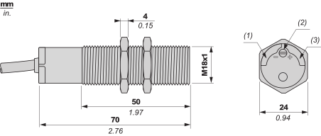 XT518B1PAL2 Ємнісний датчик наближення XT, M18, латунь, 3-провідний, Sn 5 мм, кабель 2 м, 1 НВ XT518B1PAL2 фото